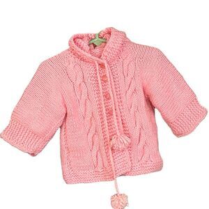Handmade Pink Infant Girls Cable Knit Hand Made Hoodie Sweater Tassels 18-24M